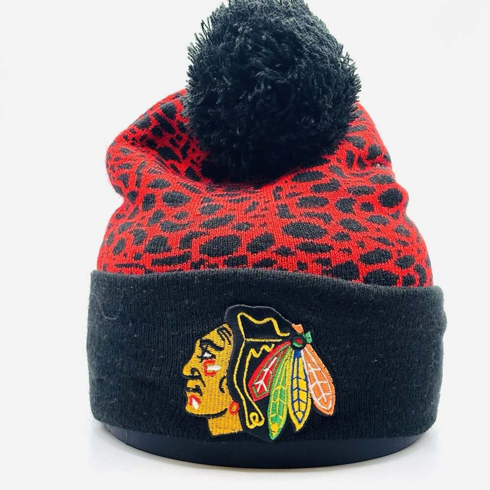 Beanie Chicago Blackhawks Hats Puff Winter Knit Hat Cap Toboggan USA New Era